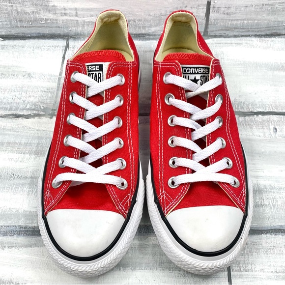 Converse Chuck Taylor All Star Lo Sneakers Red Lace Up Low Top Canvas Skate Shoe - Picture 2 of 16